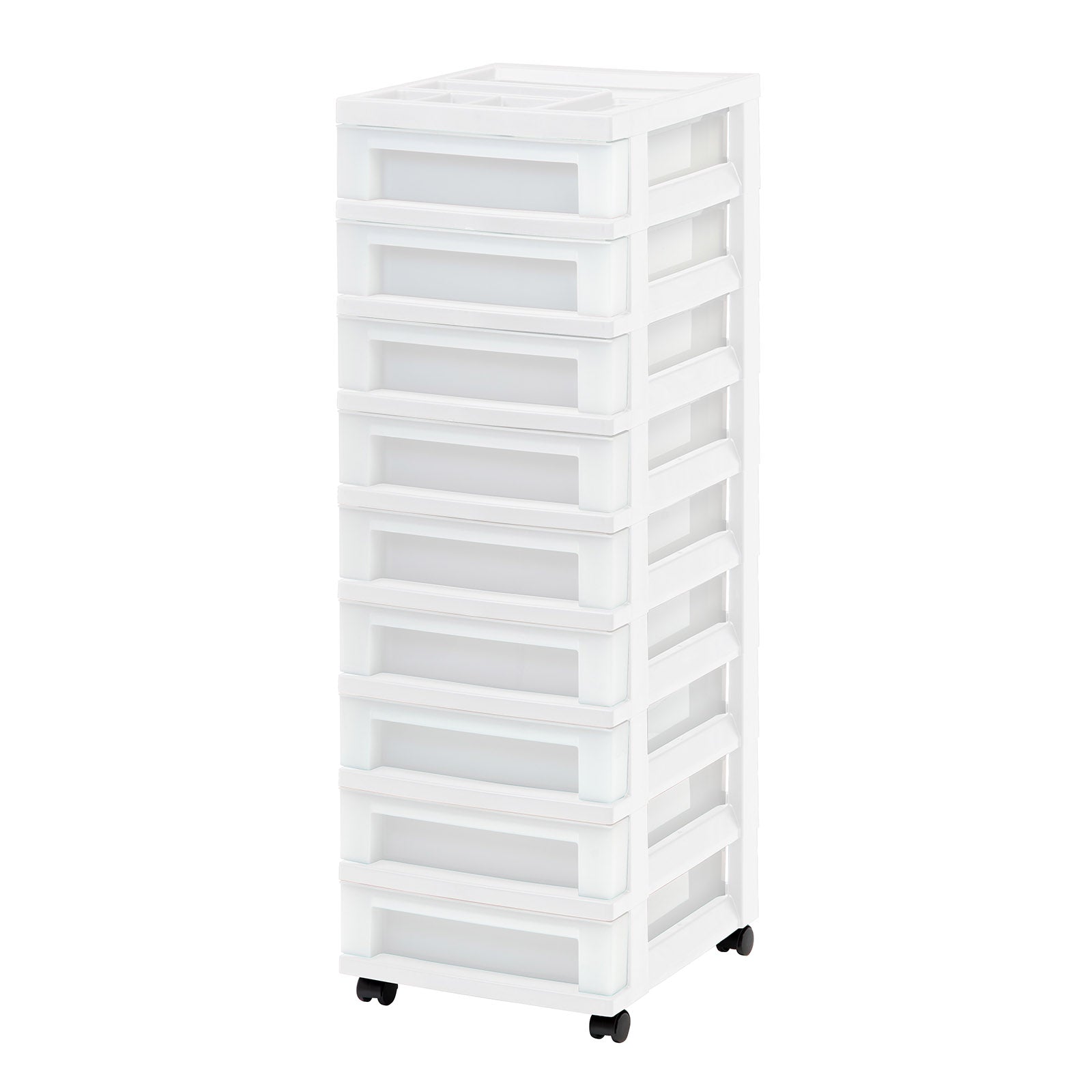 IRIS USA 4-Drawer Plastic Storage Cart with Organizer Top & Wheels,  Black/Pearl