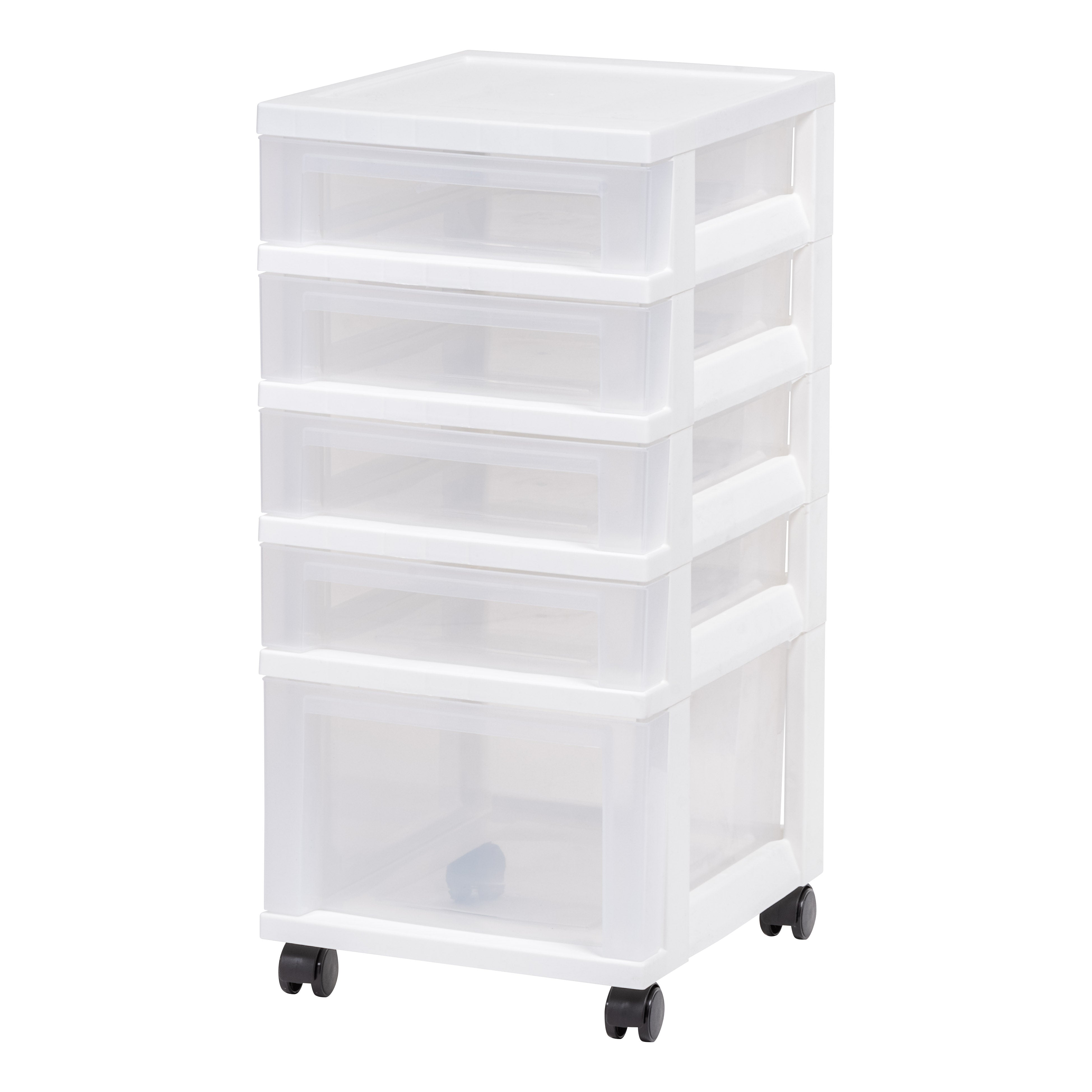 Iris USA 4 Slim Plastic Drawer Storage with Casters, White/Blue