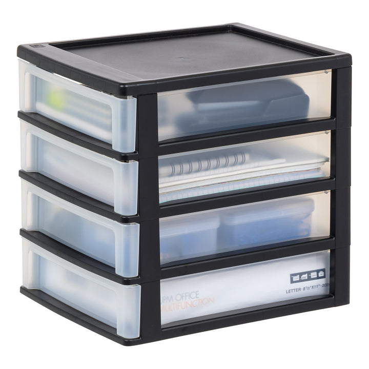 Medium 4-Drawer Compact Desktop Organizer, Stacking Desktop Unit, Black-Clear, Single Pk - IRIS USA, Inc.