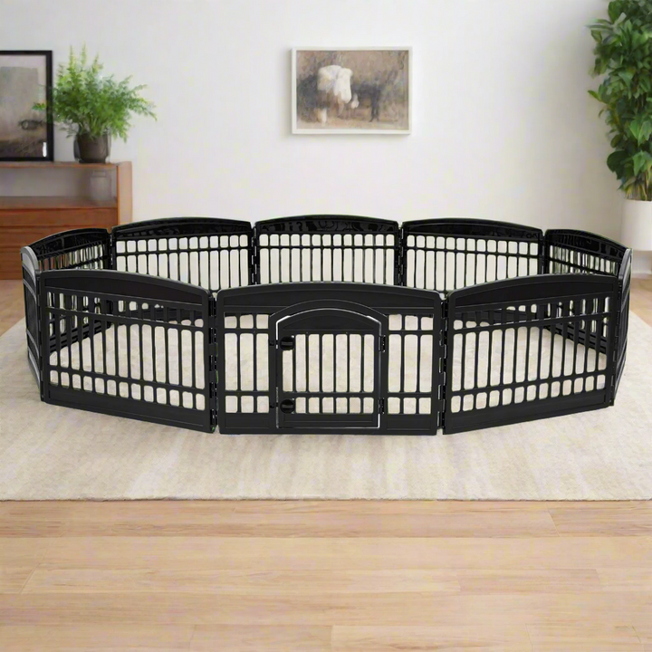 24" 10 Panel Exercise Pet Playpen with Door for Dog, Black