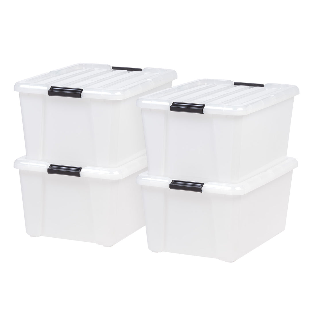 45 Quart Buckle Down Storage Box, 4 Pack, Pearl