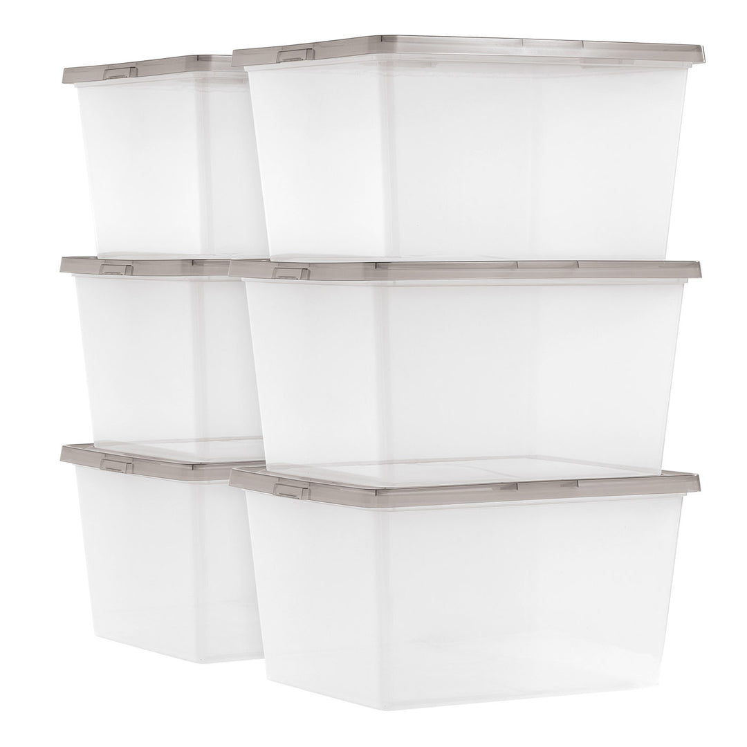 24.5 Qt. Stackable Box, Plastic Storage Bins with Lids, Clear, Gray Lid, Set of 6 - IRIS USA, Inc.