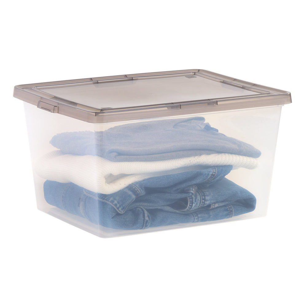 24.5 Qt. Stackable Box, Plastic Storage Bins with Lids, Clear, Gray Lid, Set of 6 - IRIS USA, Inc.