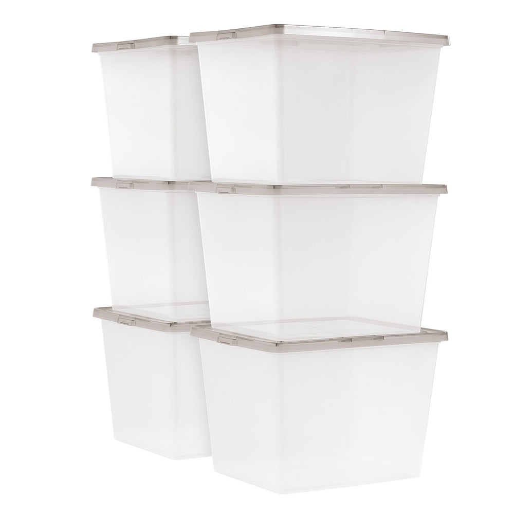 36 Qt. Stackable Box, Plastic Storage Bins with Lids, Clear, Gray Lid, Set of 6 - IRIS USA, Inc.