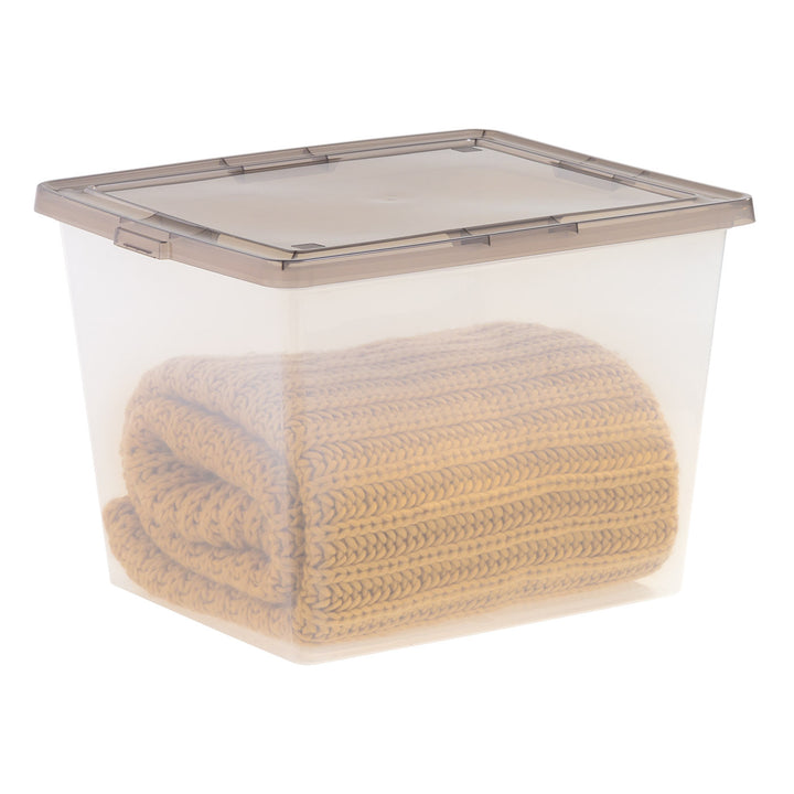 36 Qt. Stackable Box, Plastic Storage Bins with Lids, Clear, Gray Lid, Set of 6 - IRIS USA, Inc.