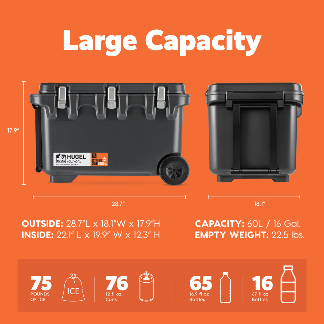 HUGEL 64QT Heavy Duty Lightweight Insulated Cooler with Wheels