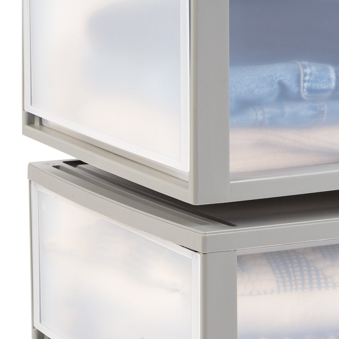 47 Qt. Extra Large Plastic Stackable Storage Drawers, Modular, Gray Clear, Set of 2 - IRIS USA, Inc.