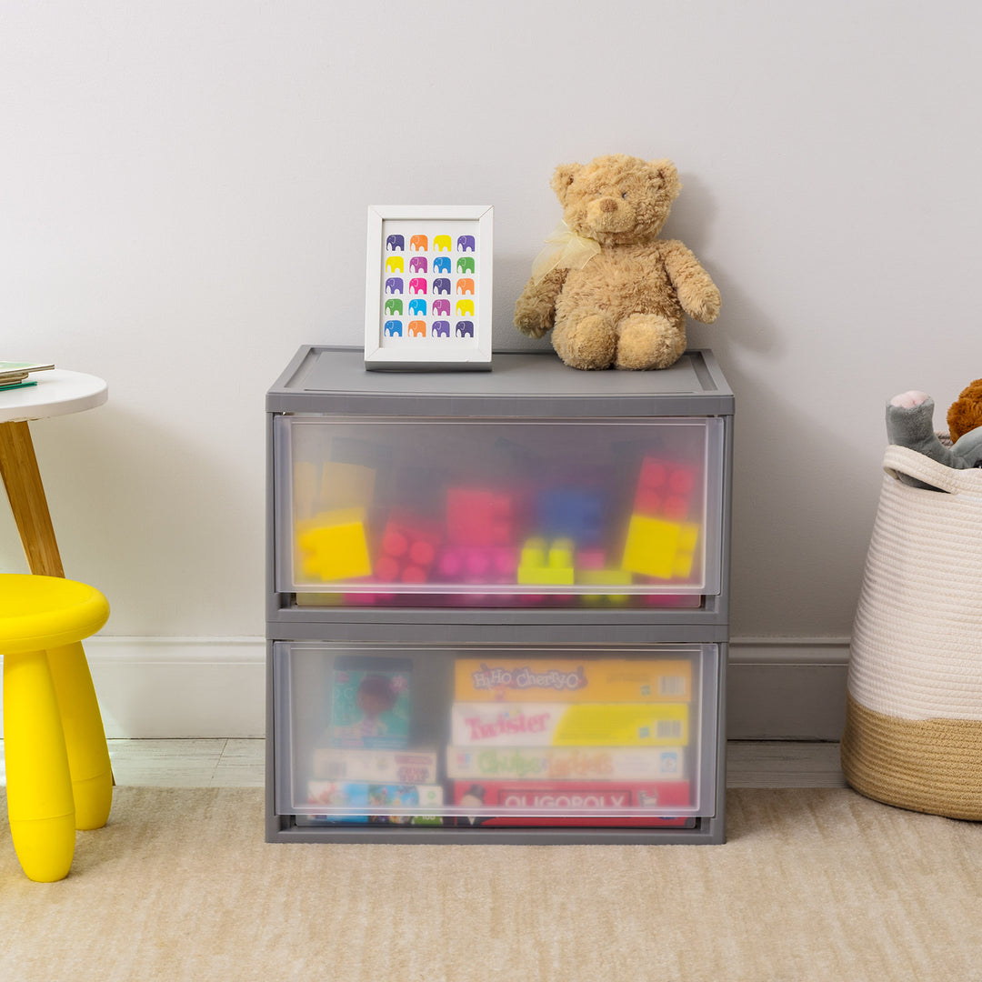 47 Qt. Extra Large Plastic Stackable Storage Drawers, Modular, Gray Clear, Set of 2 - IRIS USA, Inc.