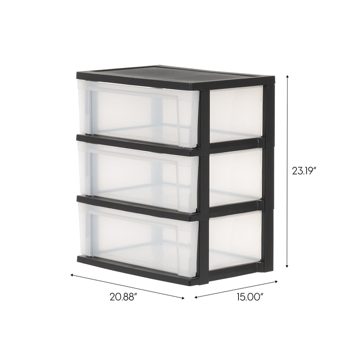 3-Drawer Wide Plastic Storage Drawer, Black, Set of 2 - IRIS USA, Inc.