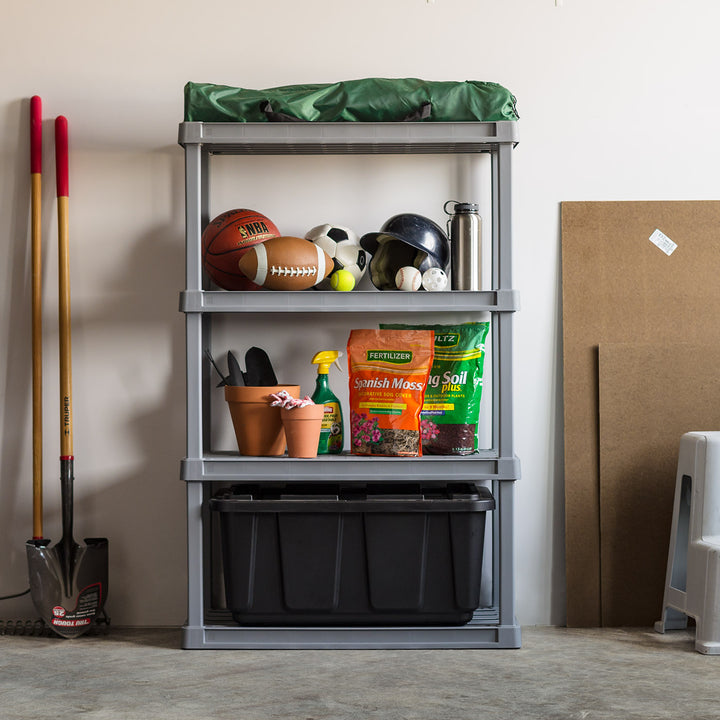 4-Tier Wide Plastic Rack Storage Shelf with 400lb. Total Capacity, Elephant Gray - IRIS USA, Inc.