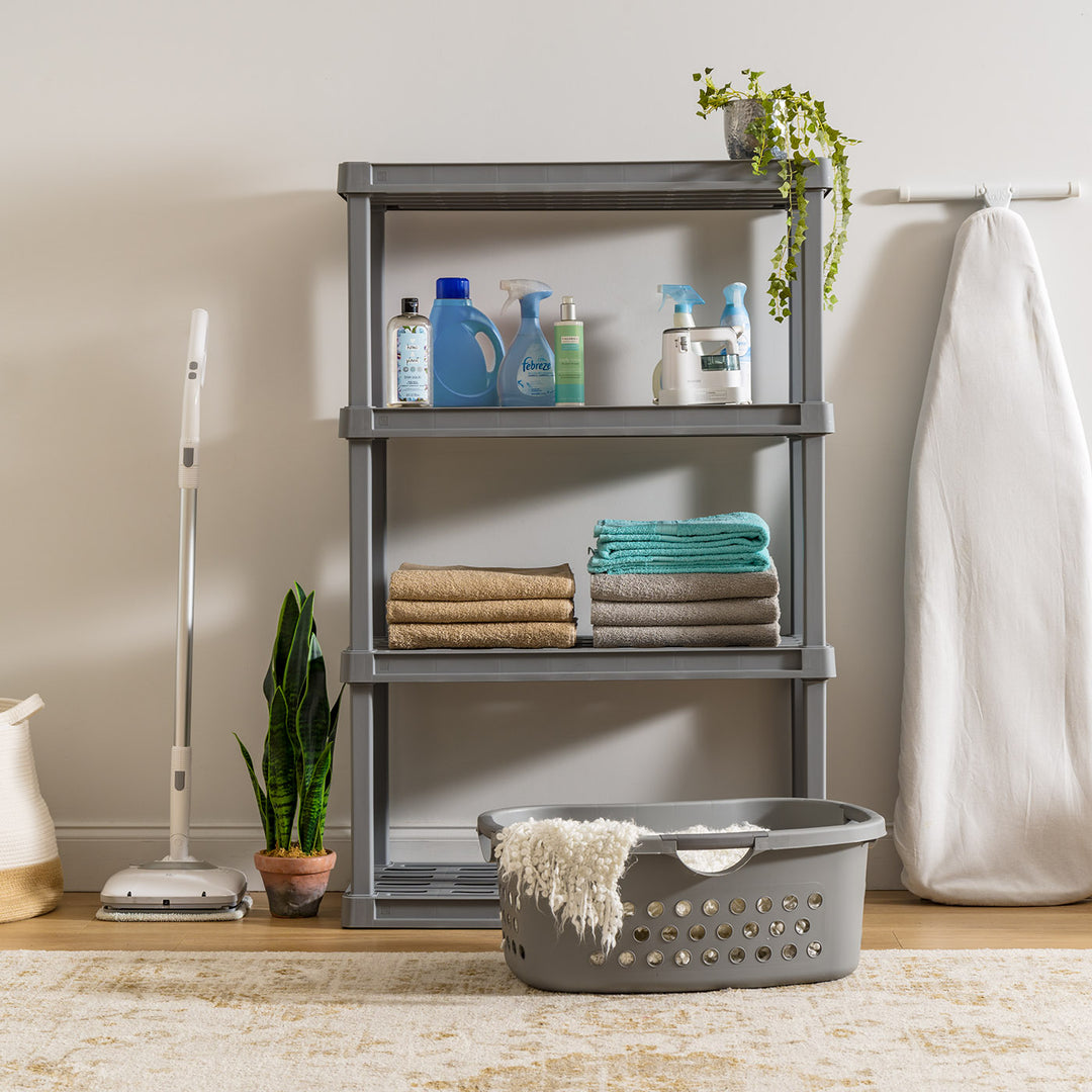 4-Tier Wide Plastic Rack Storage Shelf with 400lb. Total Capacity, Elephant Gray - IRIS USA, Inc.