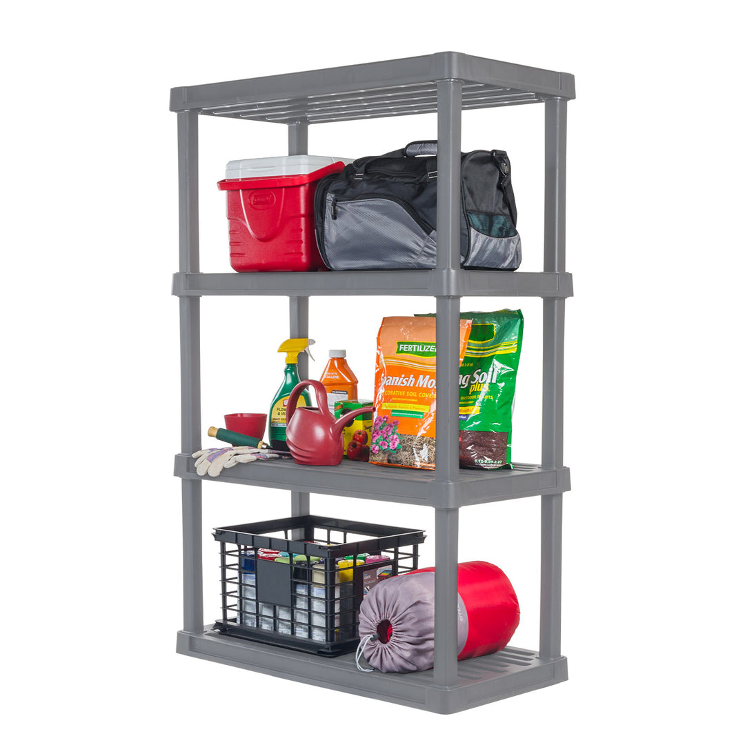 4-Tier Wide Plastic Rack Storage Shelf with 400lb. Total Capacity, Elephant Gray - IRIS USA, Inc.