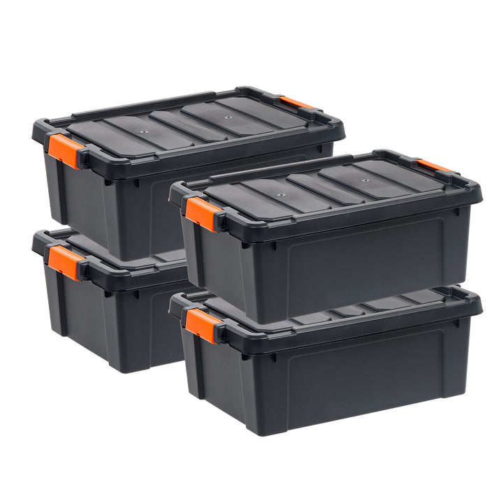 47 Quart Heavy Duty Plastic Storage Box, Black Pack of 4