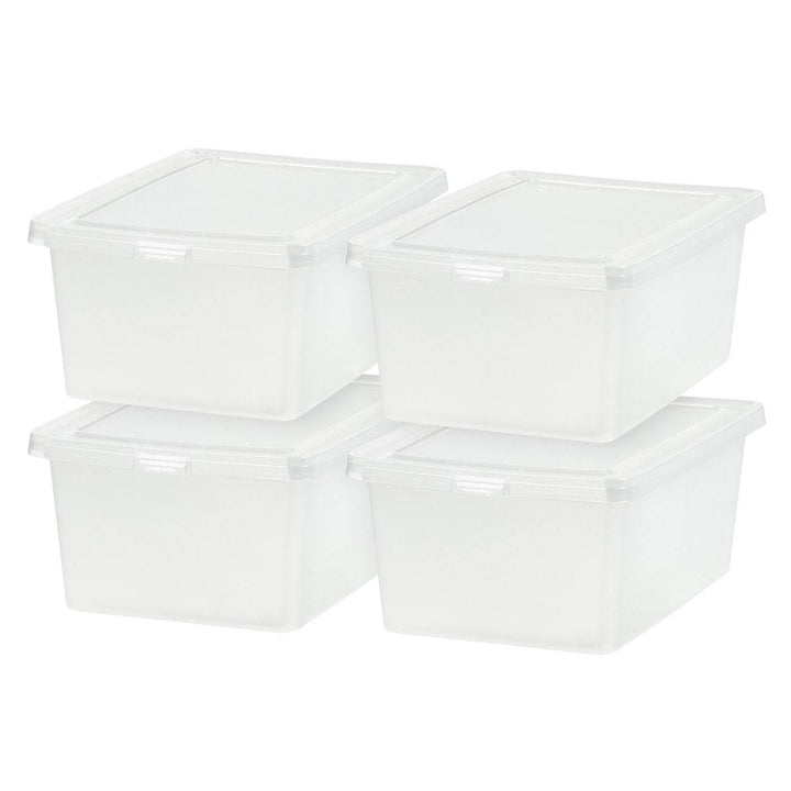 IRIS USA 17 Quart Plastic Storage Bin Tote Organizing Container with Latching Lid for Shoes, Heels, Action Figures, Crayons/Pens, Art Supplies, Stackable and Nestable, 4 Pack, Clear - IRIS USA, Inc.