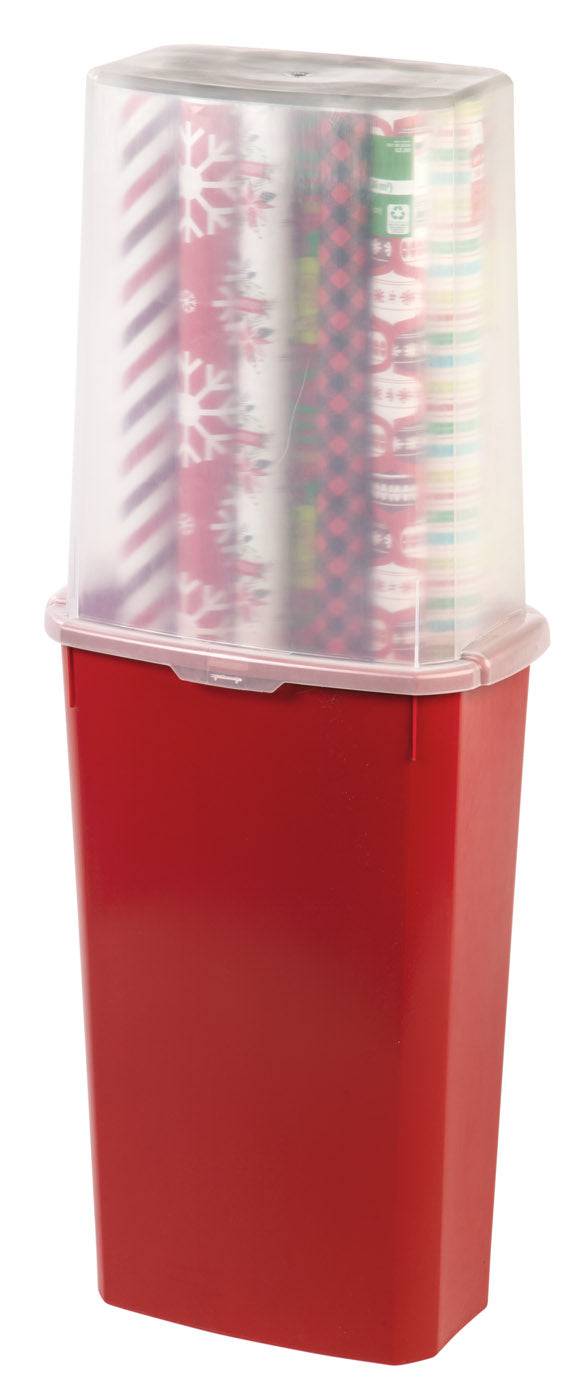 40" Wrapping Paper Storage Container with Built-in Handles, Clear/Red - IRIS USA, Inc.