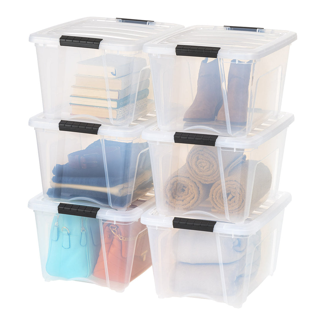 6 Pack 32qt Clear View Plastic Storage Bin with Lid and Secure Latching Buckles - IRIS USA, Inc.