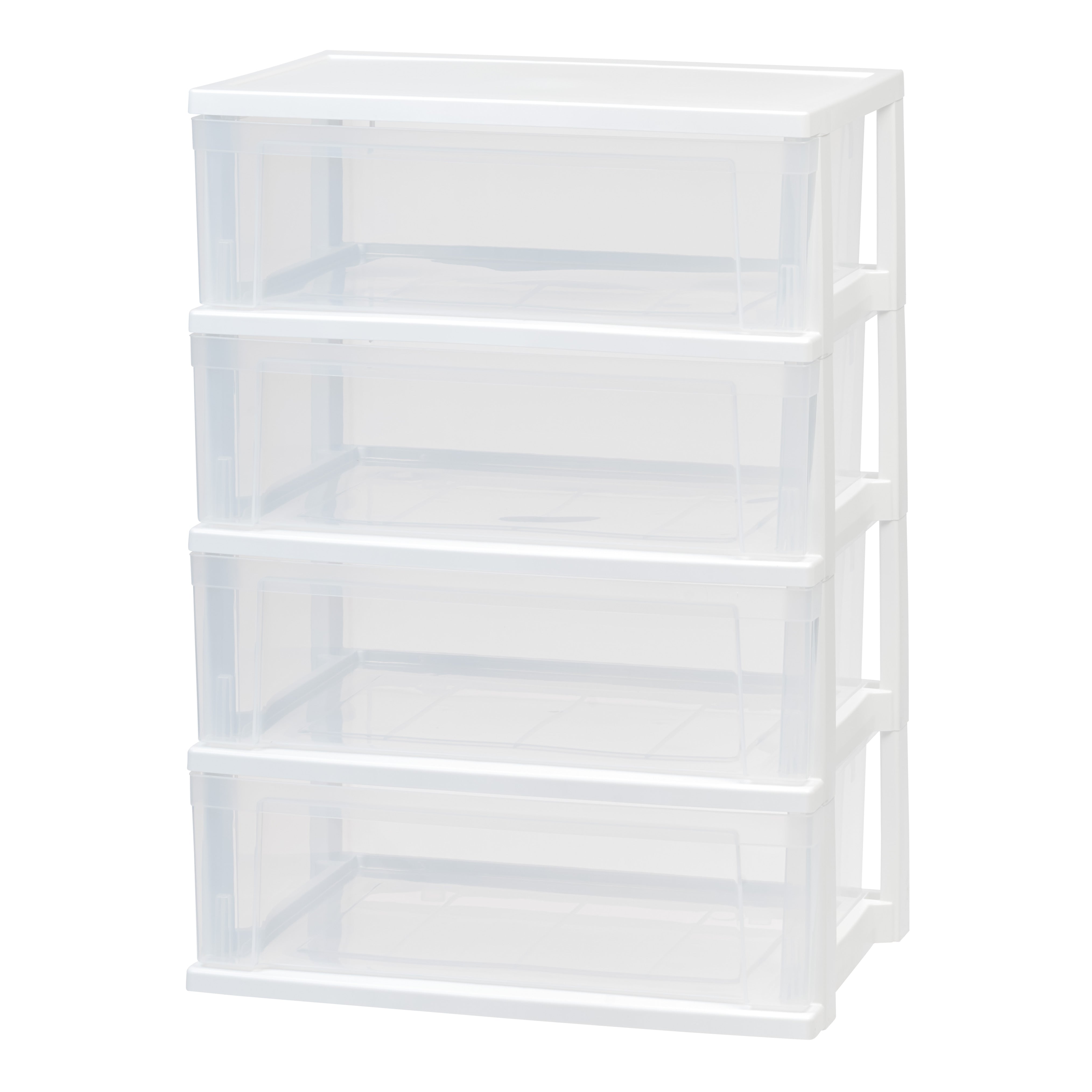 Iris USA 4 Drawer Wide Plastic Storage Tower, White/Clear