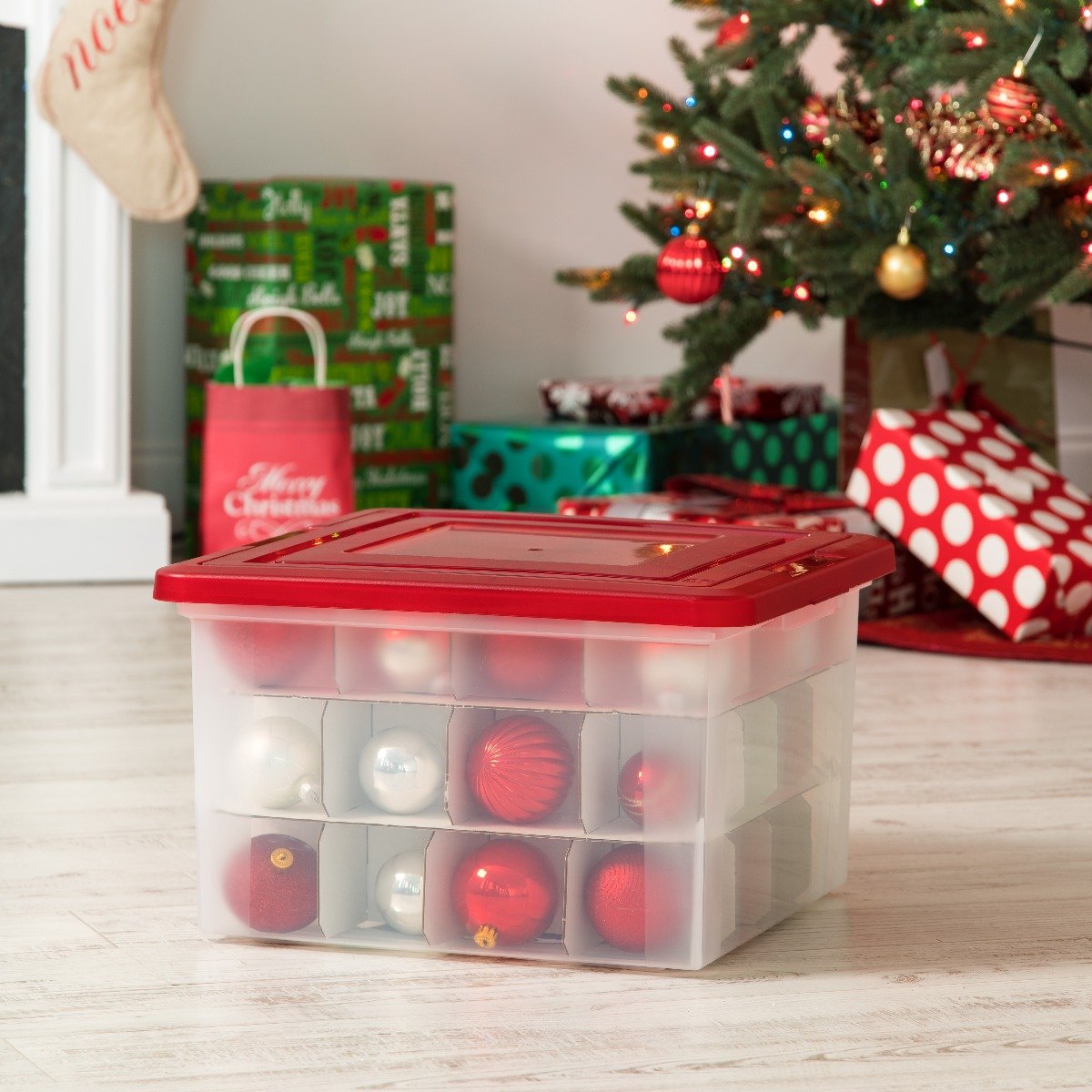 IRIS USA 2Pack 60qt Plastic Clear Ornament Storage Box with Hinged Lid and  Dividers, Red, 2 units - Kroger