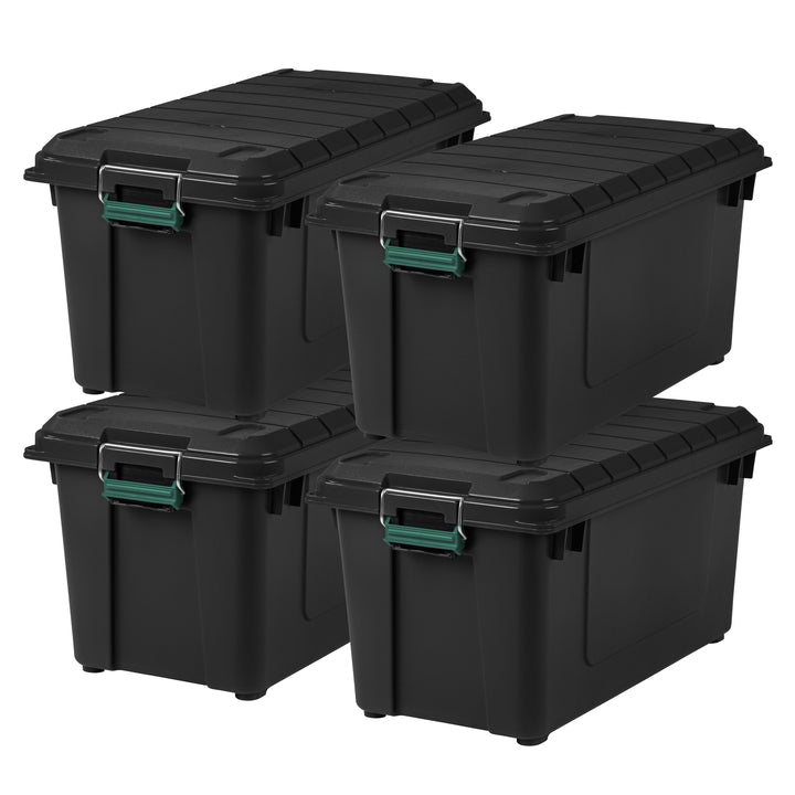 Remington® 82 Quart WEATHERTIGHT Storage Box, Store-It-All Utility Tote, 4 Pack, Black - IRIS USA, Inc.