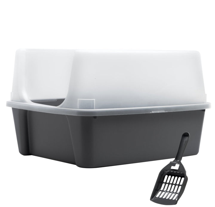 Open-Top Cat Litter Box with Shield and Scoop, Dark Gray - IRIS USA, Inc.