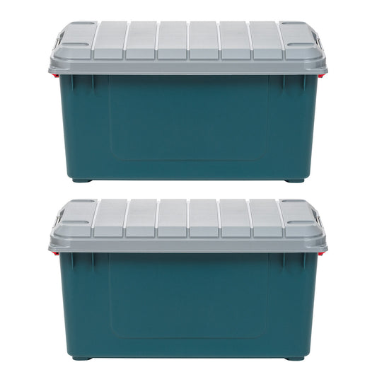 79 Quart Green Stackble Storage Tote w/ Heavy-duty Buckles [ Pack of 2 ] - IRIS USA, Inc.