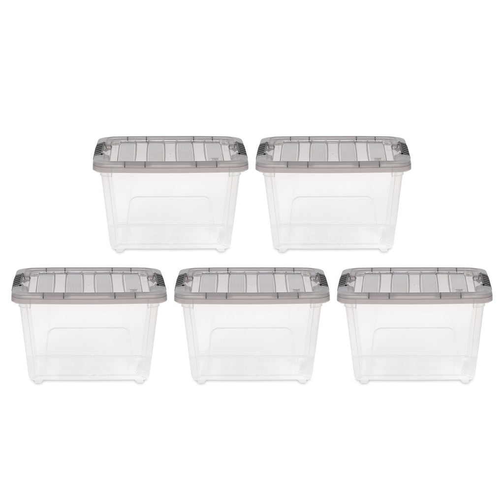 4.7 Gallon Stack & Pull Clear Plastic storage Box, Lid Gray, pack of 5