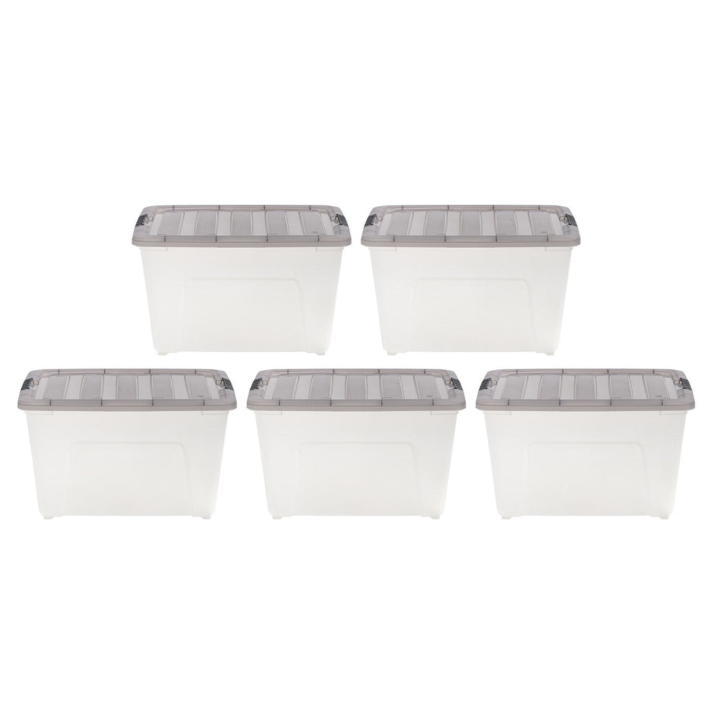 Rubbermaid Roughneck 50 Qt/12 Gal Stackable Clear Storage Containers w/ Grey Lids, 5-Pack, Clear and Grey