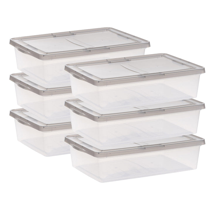 7 Gallon Snap Top Plastic Storage Box, Clear wih Gray Lid, Pack of 6 - IRIS USA, Inc.