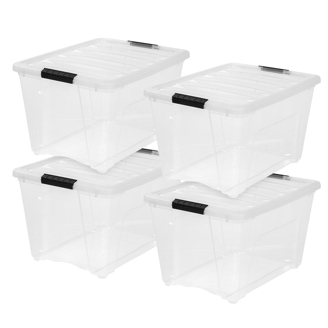 IRIS USA 53 Qt. Plastic Storage Bin Tote Organizing Container with Durable Lid and Secure Latching Buckles, Stackable and Nestable, 4 Pack, Clear with Black Buckle - IRIS USA, Inc.