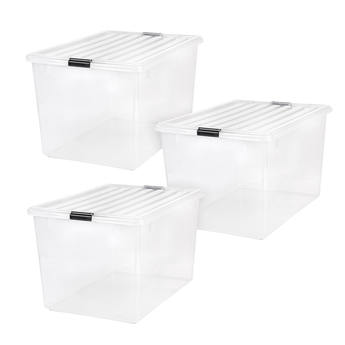 91 Qt. Plastic Container Bin with Secure Lid and Latching Buckles 4 pack -  Clear Stackable Nestable Organizing Tote Tub Box General Organization  Garage Extra Large 