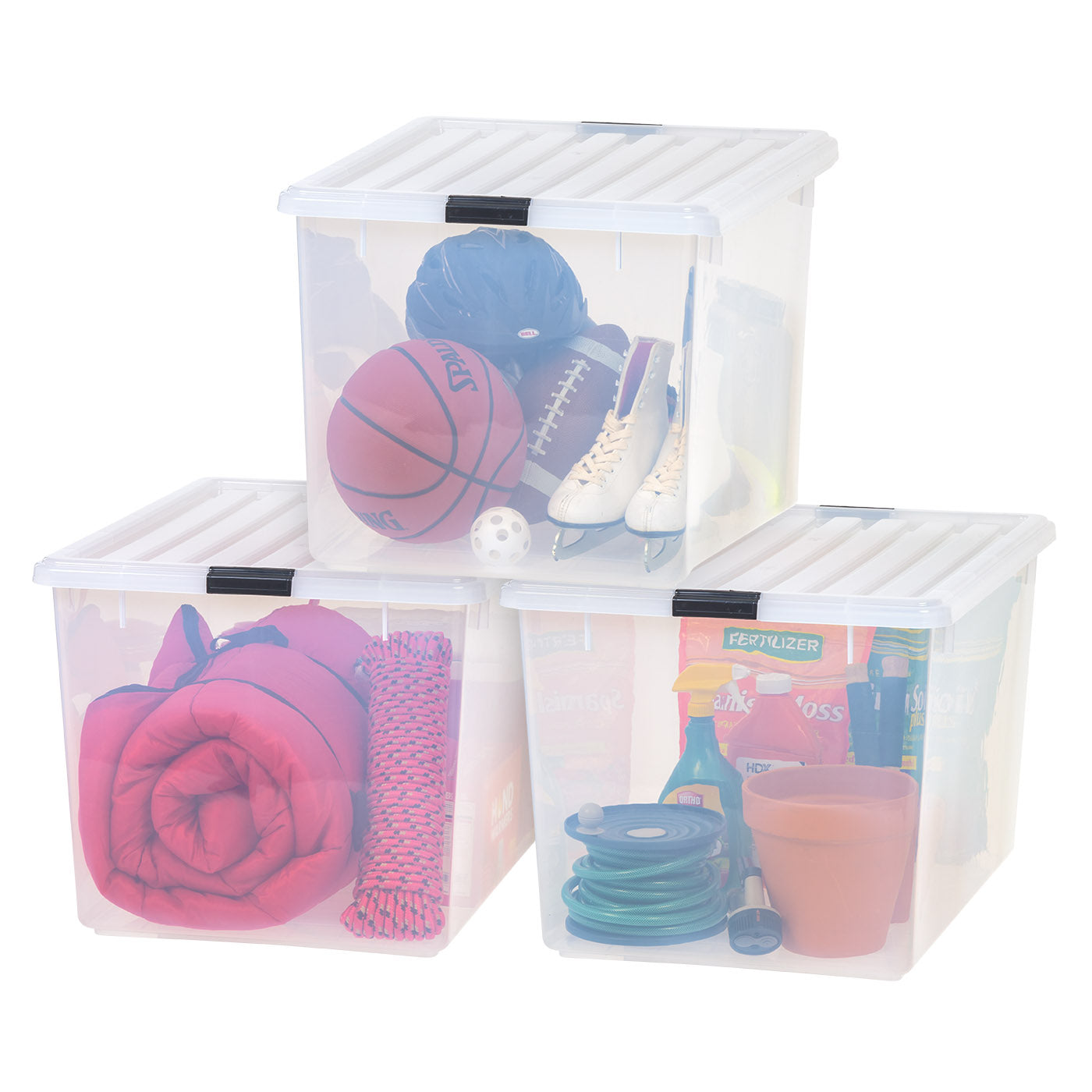 IRIS USA 3 Pack 144qt Large Clear View Plastic Storage Bin with