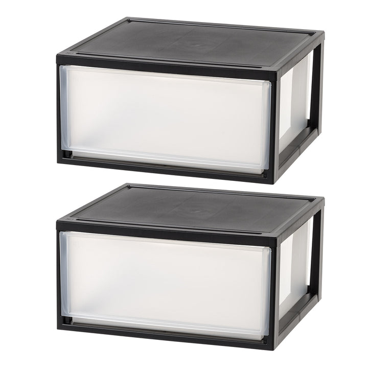 IRIS USA MSD-3 Compact Stacking, Stackable Plastic Drawer Unit, 47 Quart, Black, 2 Count - IRIS USA, Inc.