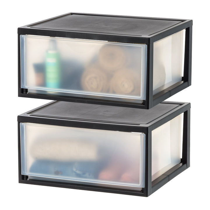 IRIS USA MSD-3 Compact Stacking, Stackable Plastic Drawer Unit, 47 Quart, Black, 2 Count - IRIS USA, Inc.