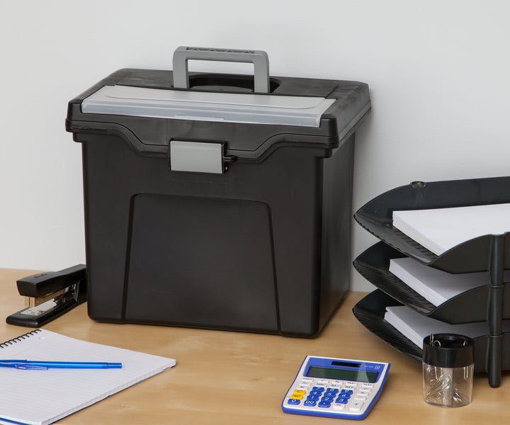Plastic Office Storage Portable Legal File-Box with Organizer-Lid, Black - IRIS USA, Inc.