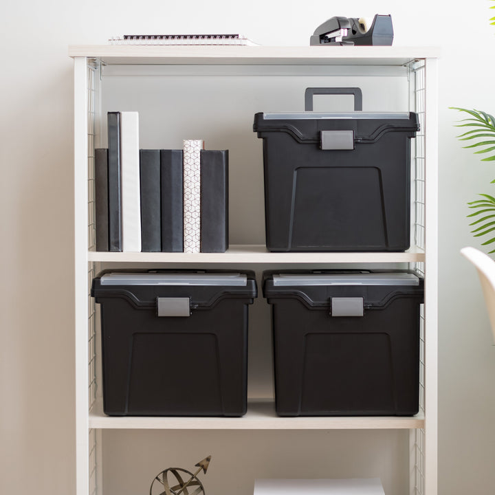 Plastic Office Storage Portable Legal File-Box with Organizer-Lid, Black - IRIS USA, Inc.