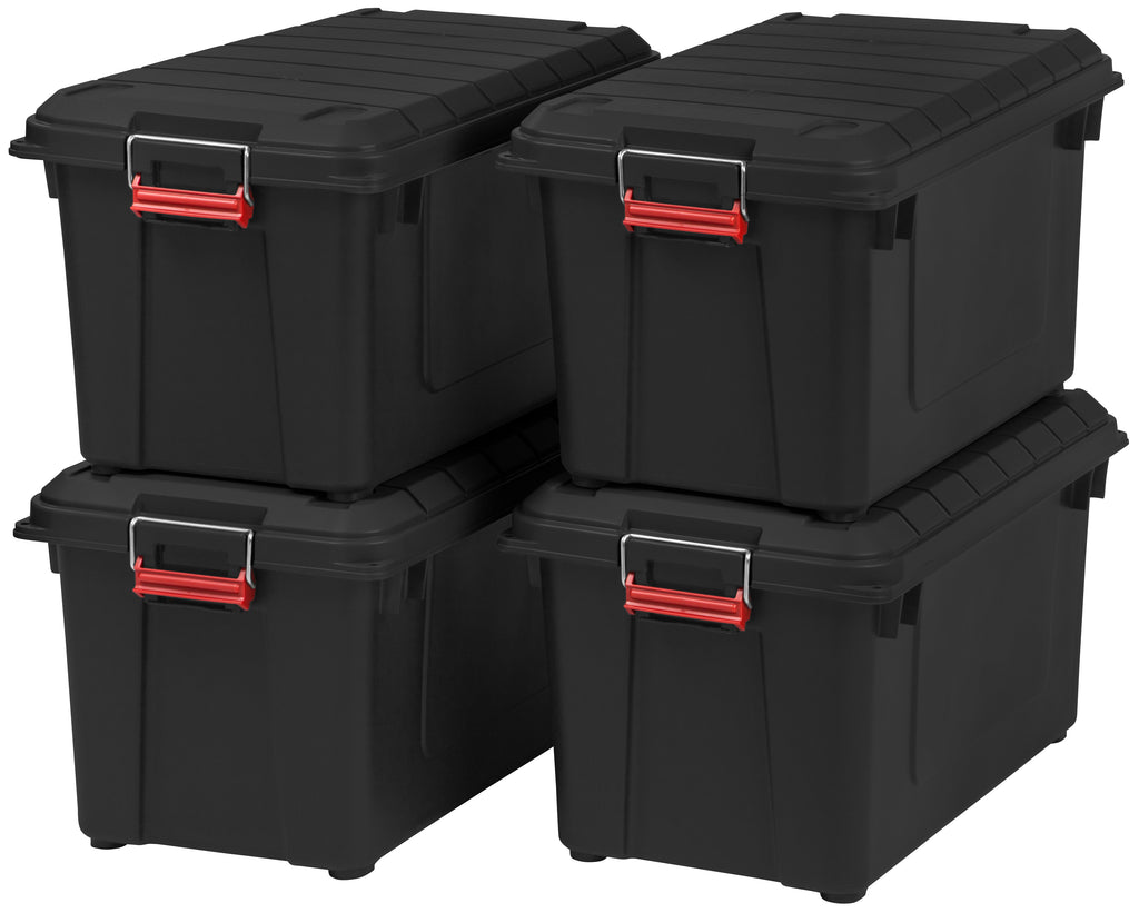 Iris USA 82 Quart Weathertight Storage Box, Store-It-All Utility Tote, 3 Pack, Orange/Black