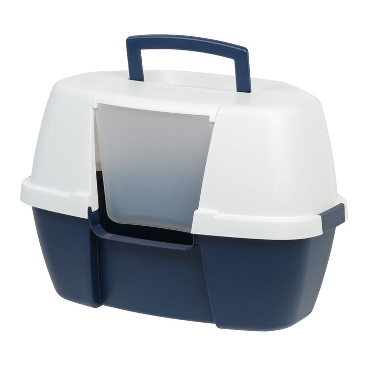 Hooded Corner Litter Box - Large, Navy - IRIS USA, Inc.