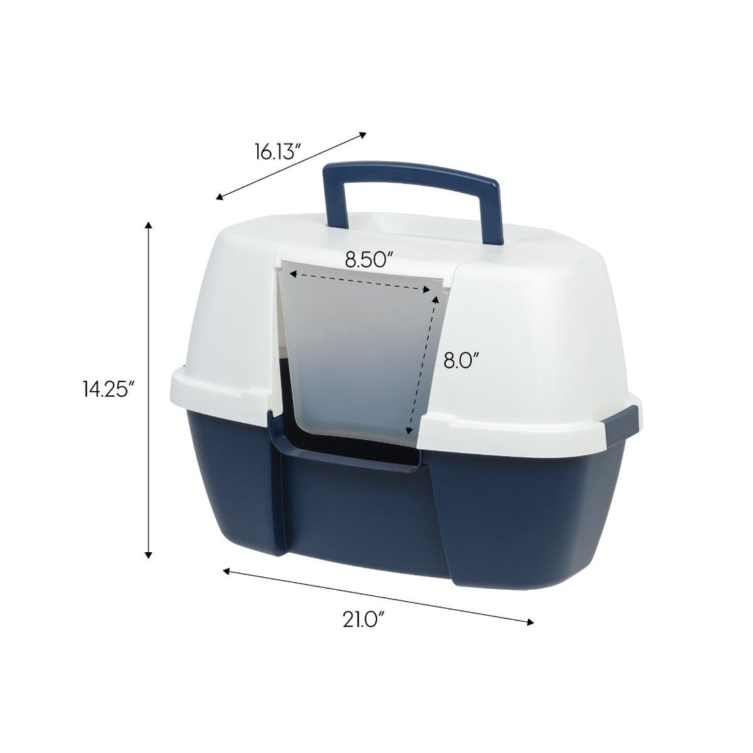 Hooded Corner Litter Box - Large, Navy - IRIS USA, Inc.