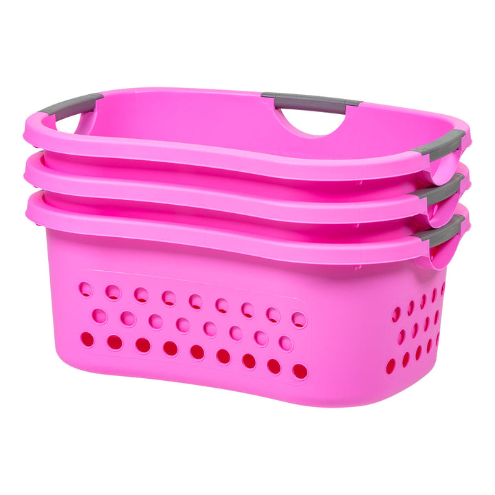 IRIS USA Hip Grip Laundry Basket, Laundry Organizer, Comfort Carry Plastic Laundry Basket with Hip Curve, 3 Handles for Easy Carry  - Large, Pink, 3 Pack - IRIS USA, Inc.