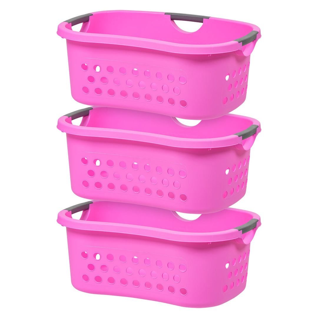 IRIS USA Hip Grip Laundry Basket, Laundry Organizer, Comfort Carry Plastic Laundry Basket with Hip Curve, 3 Handles for Easy Carry  - Large, Pink, 3 Pack - IRIS USA, Inc.