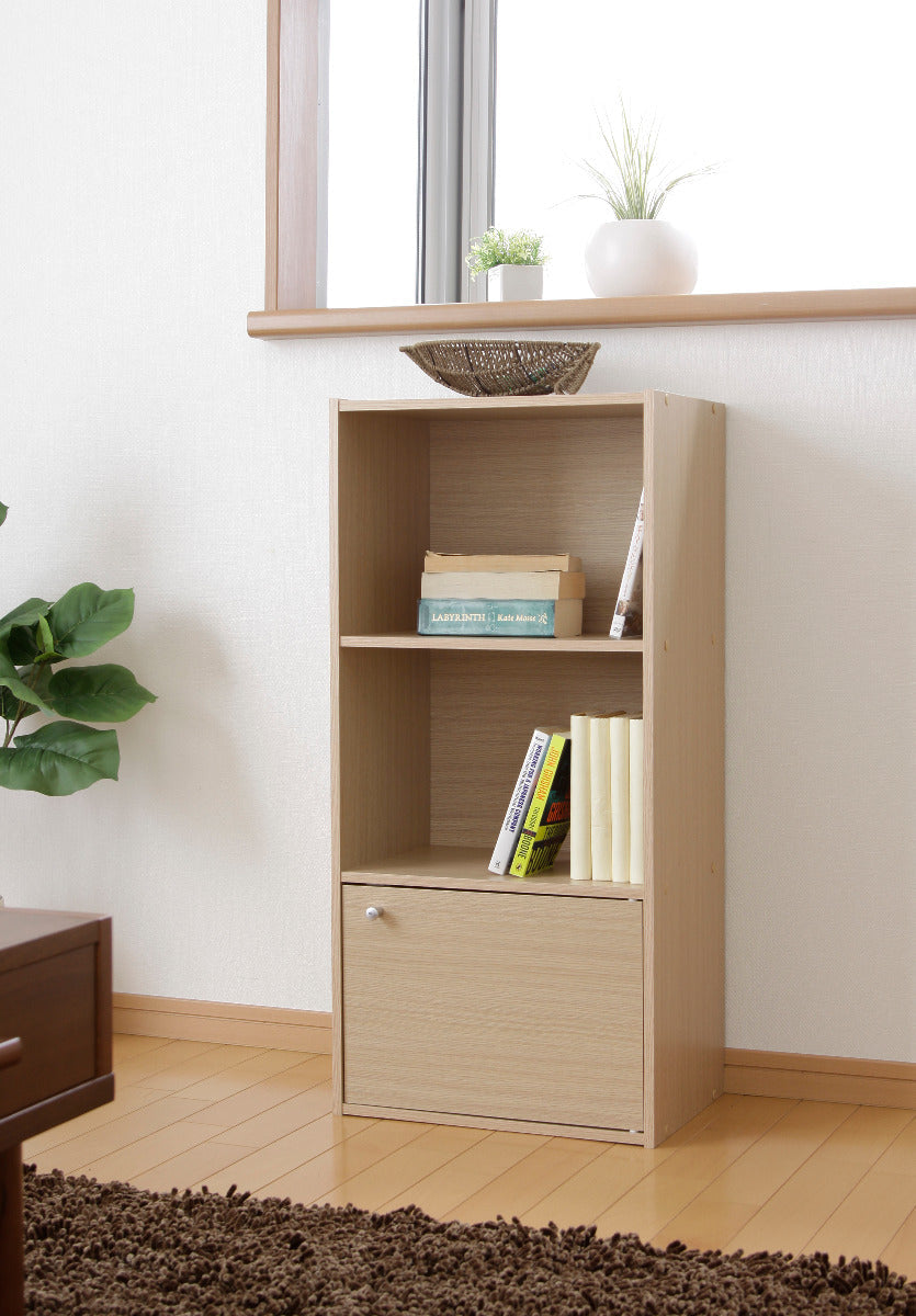 3-Tier Wood Storage Shelf with Door, Light Brown - IRIS USA, Inc.