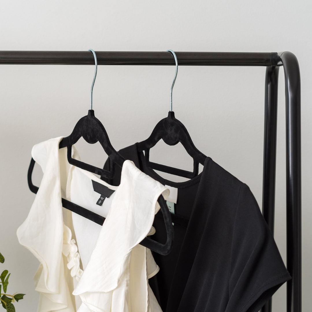 Iris Metal Garment Rack with Wood Shelves Black and Dark Brown Includes 2 Hangers