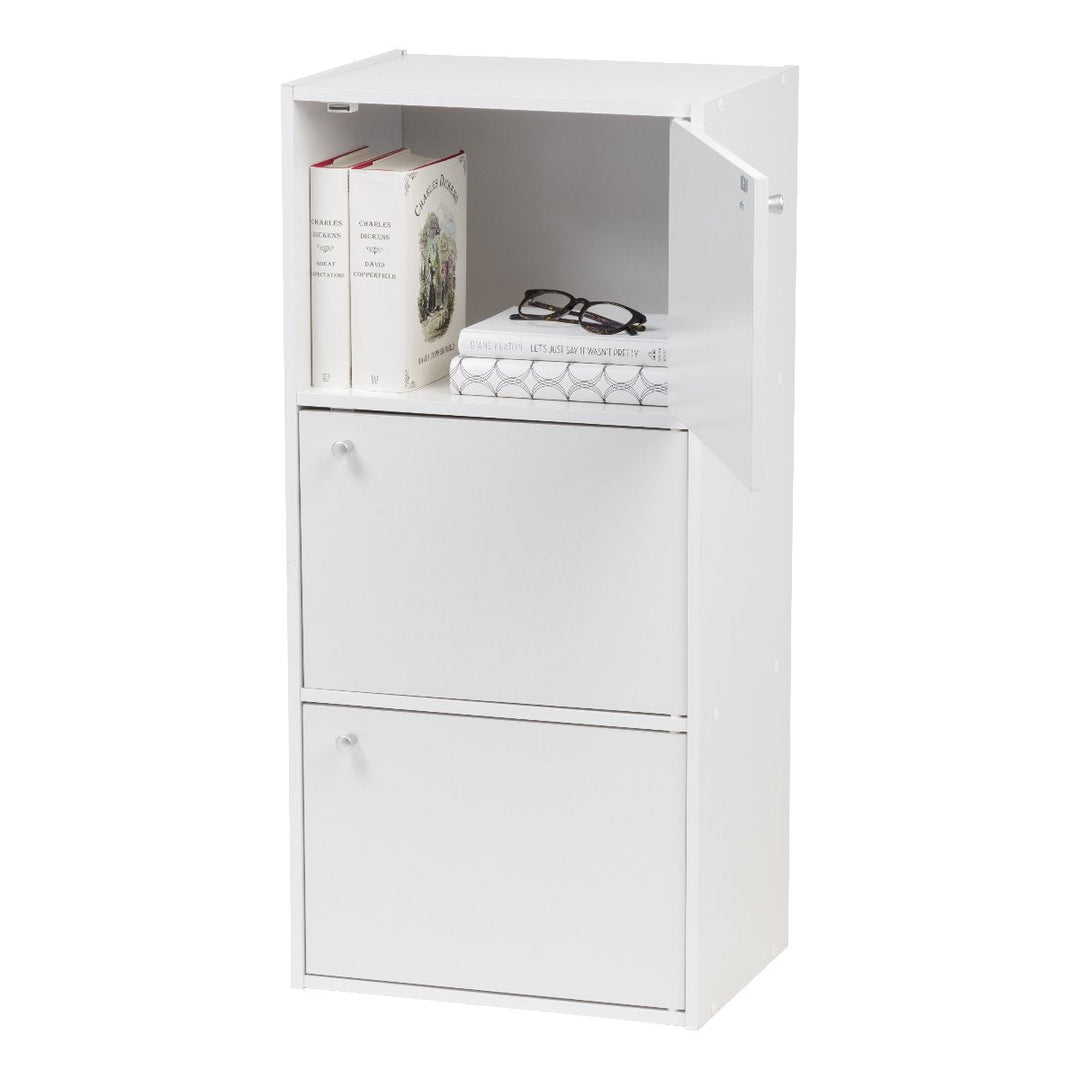 3-Door Wood Storage Shelf, White - IRIS USA, Inc.