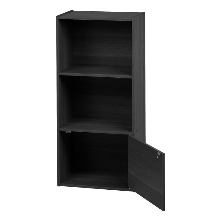 IRIS USA 3 Tier Bookshelf and Storage Cupboard, Open Cubby Storage Shelf with Door, Small Storage Cabinet, Black - IRIS USA, Inc.