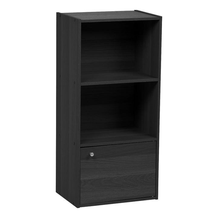 IRIS USA 3 Tier Bookshelf and Storage Cupboard, Open Cubby Storage Shelf with Door, Small Storage Cabinet, Black - IRIS USA, Inc.