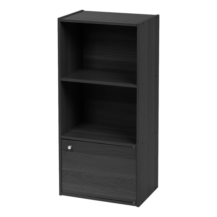 IRIS USA 3 Tier Bookshelf and Storage Cupboard, Open Cubby Storage Shelf with Door, Small Storage Cabinet, Black - IRIS USA, Inc.