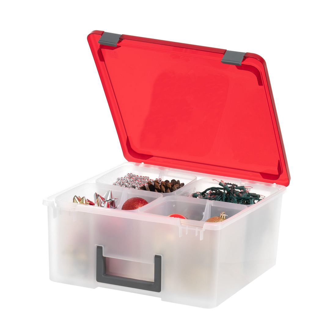 26.7 Qt. Portable Divider Holiday Storage Bin, Clear/Red - IRIS USA, Inc.