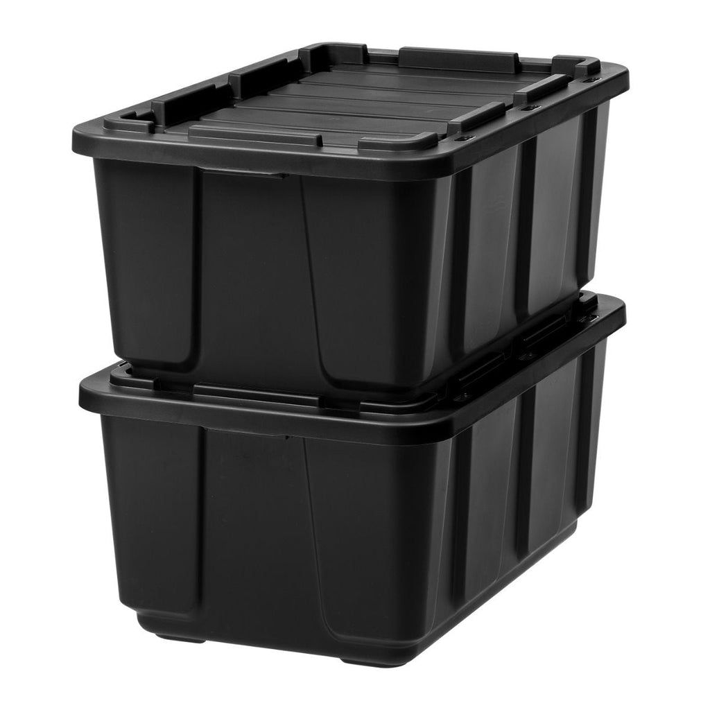 27 Gal Heavy Duty Black Latching Plastic Storage Tote Box, Set of