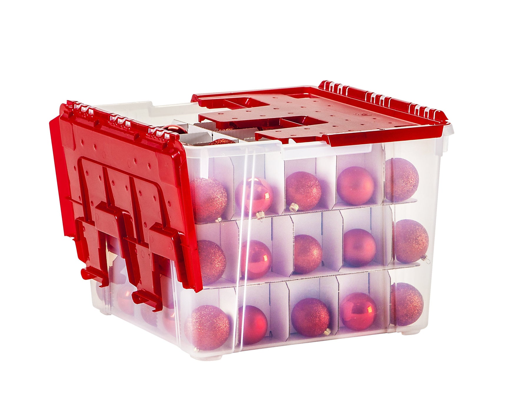 IRIS 18.31-in x 13.81-in 75-Compartment Red Plastic Ornament Storage Box in  the Ornament Storage Boxes department at